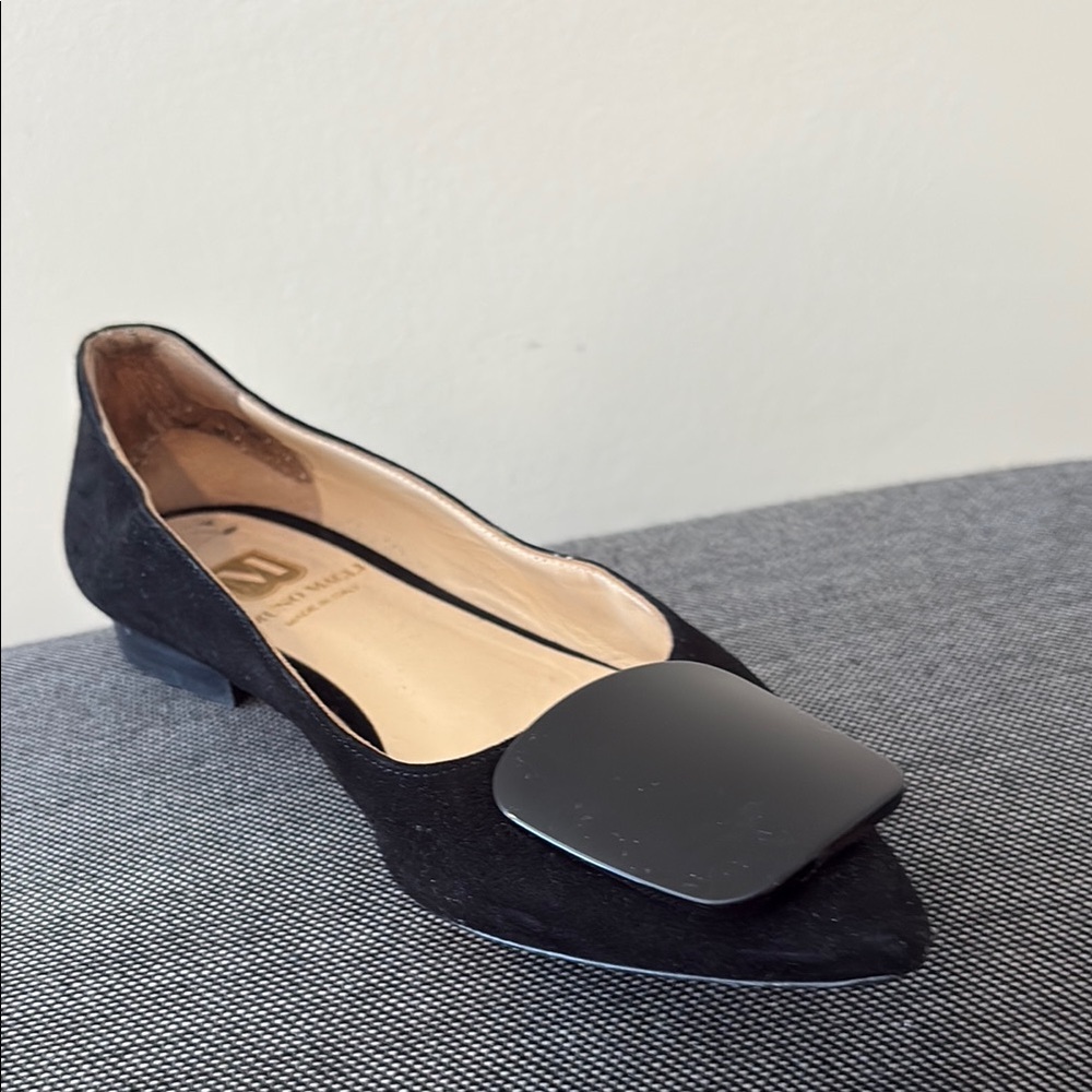 Bruno Magli Black Flats with Square Overlay